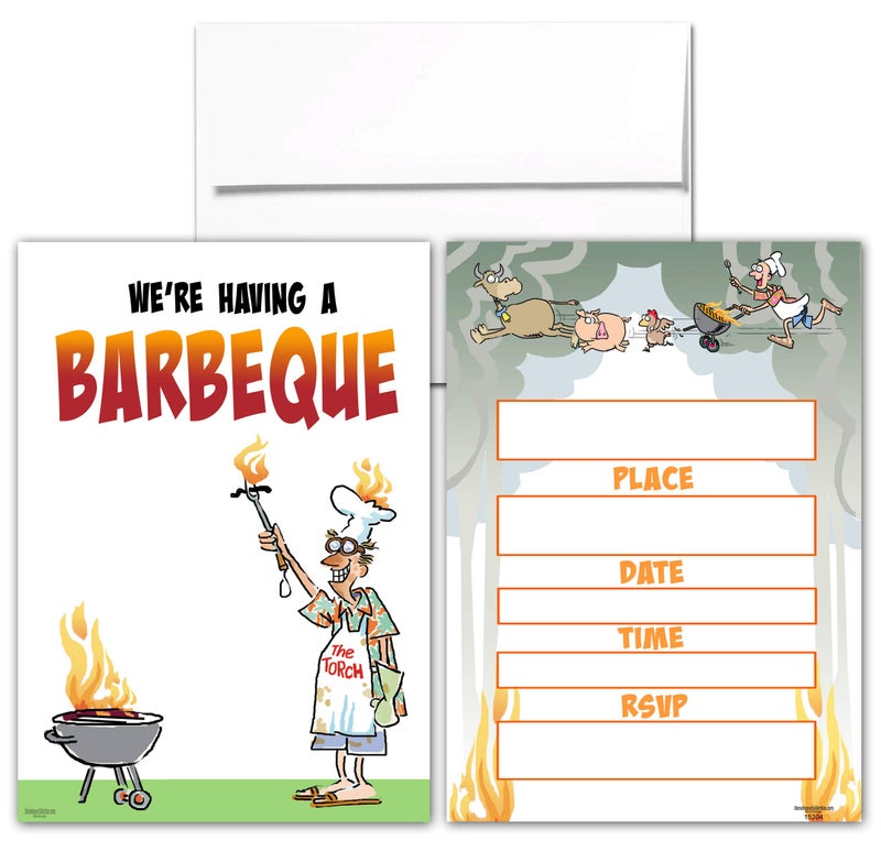 Stonehouse Collection | BBQ Party Invitations | Funny Barbeque Invites with Envelopes | Grilling Invites | Kids & Adults (Funny BBQ) - Image 1